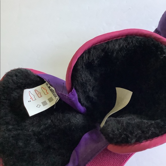 Kamik Kids 7 Purple Pink Snow Boots Hook n’ Loop Close Black Faux Fur - Picture 3 of 8